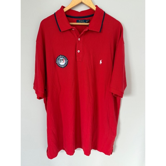Polo Ralph Lauren Racing P1 Patch Polo Shirt‎ Red Short Sleeve Shirt Size 2XLT - Picture 1 of 10